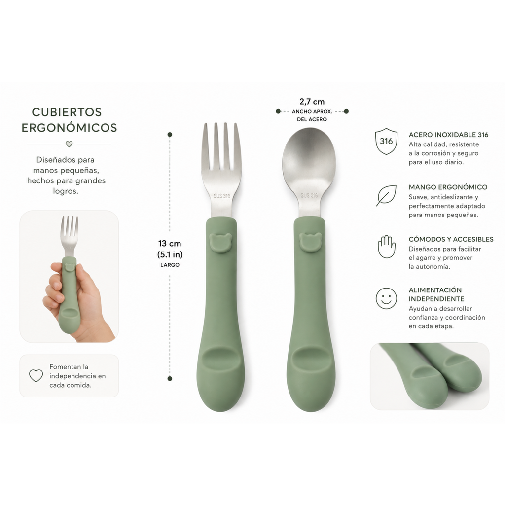 Set de cubiertos infantiles de acero inoxidable (2 piezas)                                                                             Detalle de Osito
