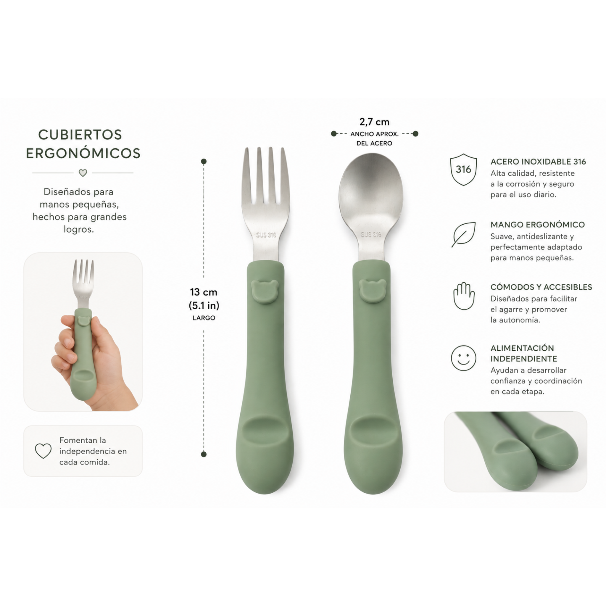 Set de cubiertos infantiles de acero inoxidable (2 piezas)                                                                             Detalle de Osito