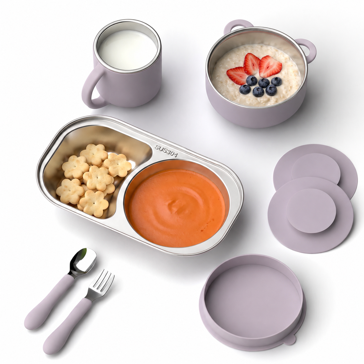 Set de Alimentación de Acero Inoxidable con Taza
