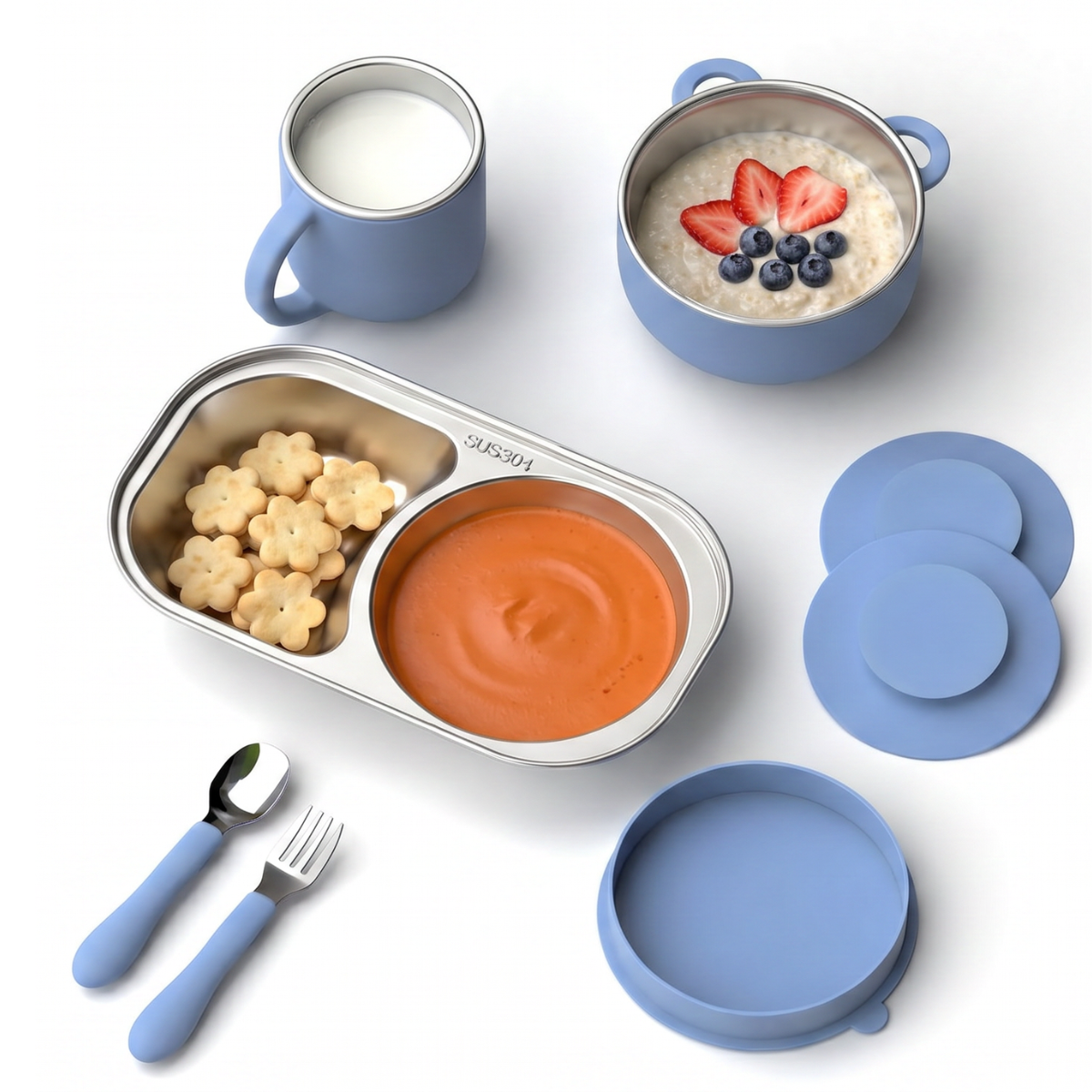 Set de Alimentación de Acero Inoxidable con Taza