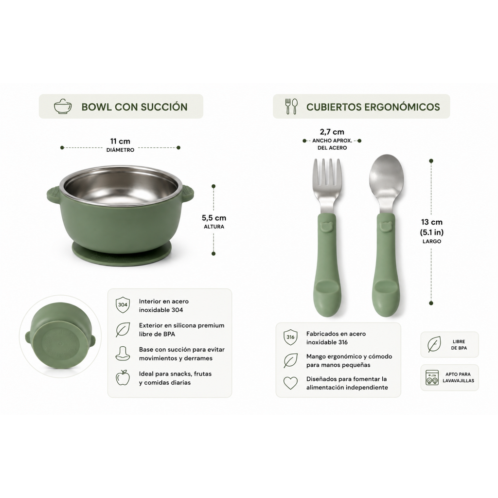 Set Nido, Bowl + Cubiertos Essentitas.