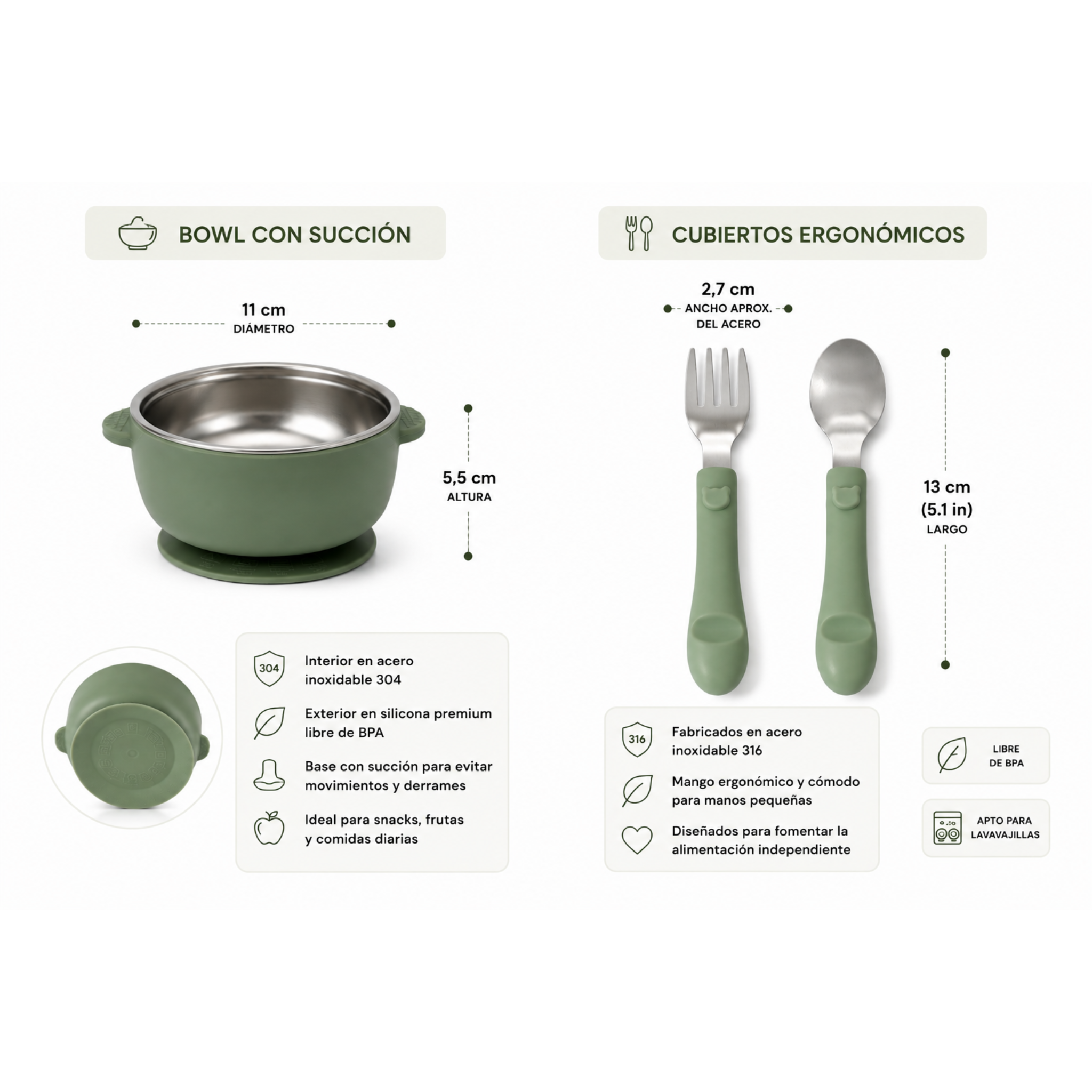 Set Nido, Bowl + Cubiertos Essentitas.